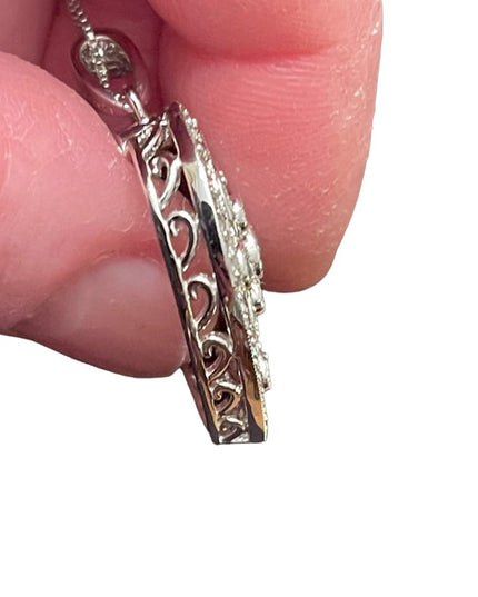 sterling silver 925 silver rhodium plt Fancy CZ heart pendant necklace
