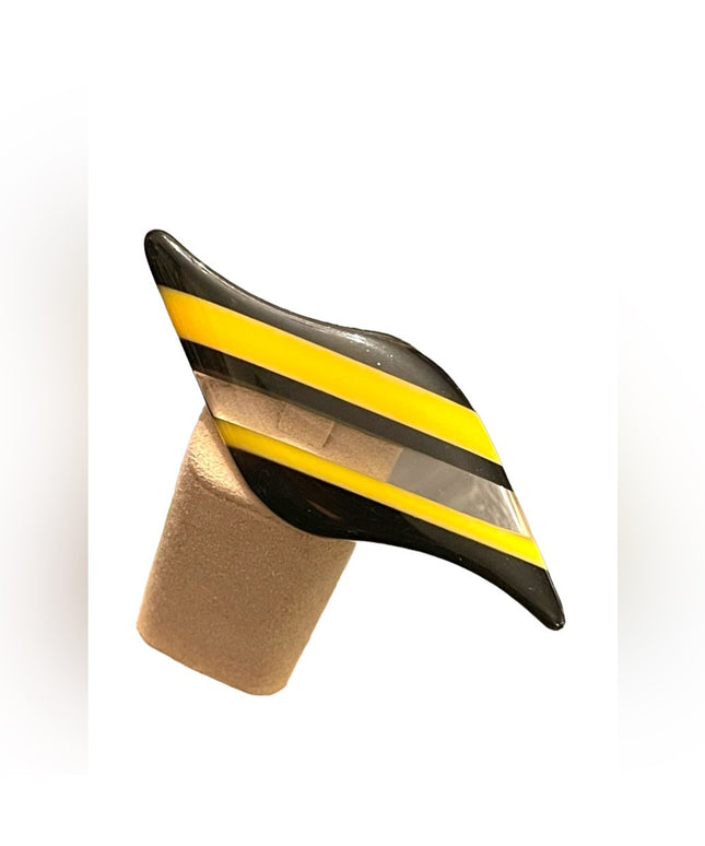Vintage Artisan Resin black yellow bumblebee modernist brooch