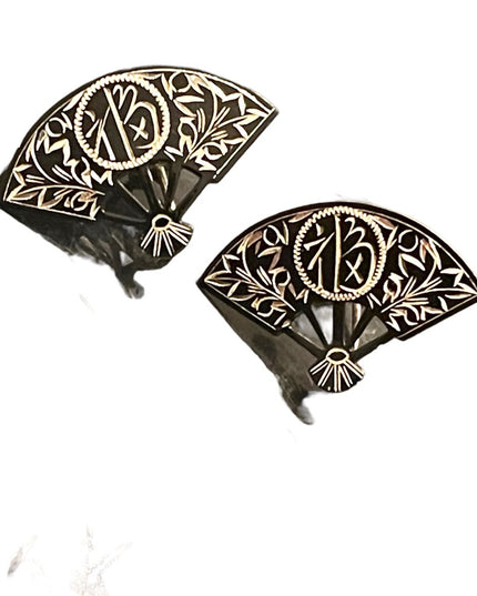 Vintage Japanese Nielo Sterling Silver SK fan etched enamel earrings