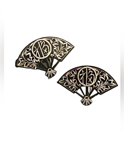 Vintage Japanese Nielo Sterling Silver SK fan etched enamel earrings