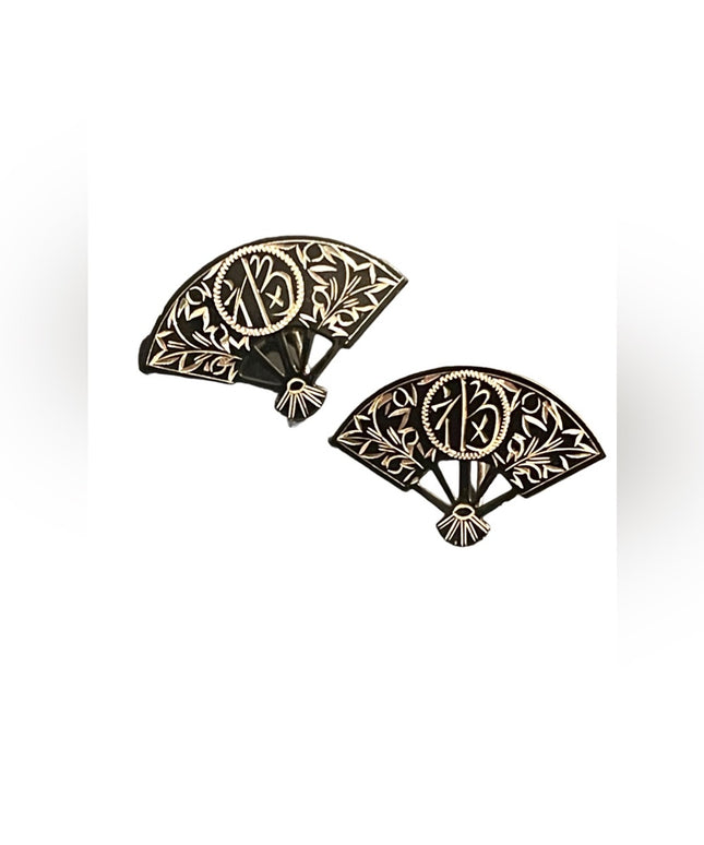 Vintage Japanese Nielo Sterling Silver SK fan etched enamel earrings
