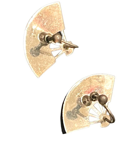 Vintage Japanese Nielo Sterling Silver SK fan etched enamel earrings