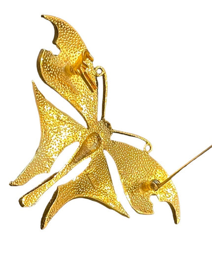 Vintage 1990s Gold plt BUTLER FAC pink MOP BUTTERFLY rhinestone Brooch LG