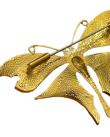 Vintage 1990s Gold plt BUTLER FAC pink MOP BUTTERFLY rhinestone Brooch LG
