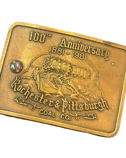 VTG 100th Anniversary 1881-1981 Rochester Pittsburg Coal  Co brass belt buckle