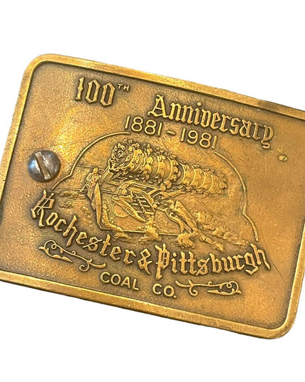 VTG 100th Anniversary 1881-1981 Rochester Pittsburg Coal  Co brass belt buckle