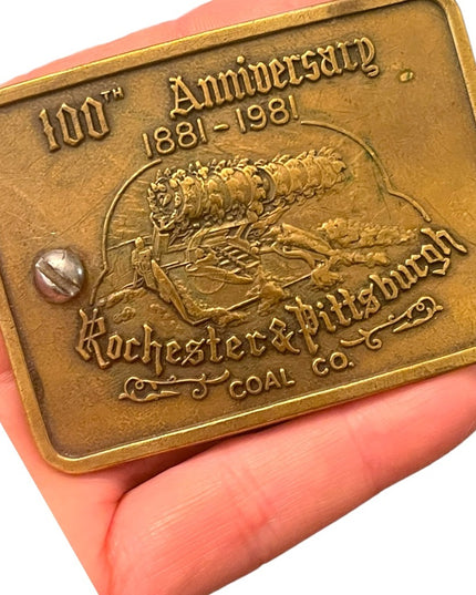 VTG 100th Anniversary 1881-1981 Rochester Pittsburg Coal  Co brass belt buckle