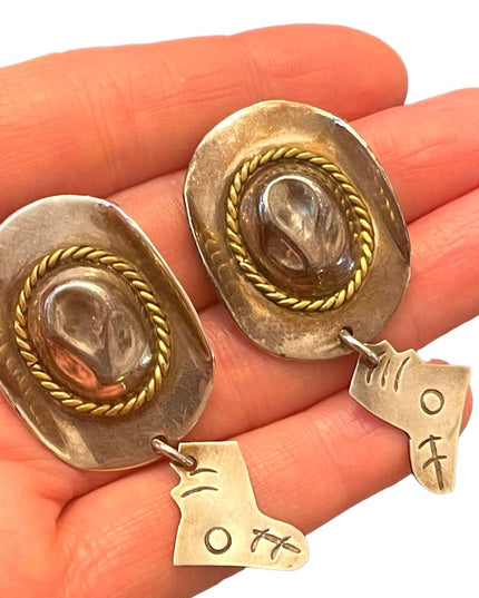 Vintage Southwestern Cowboy hat boot Mexico 925 dangle chunky earrings