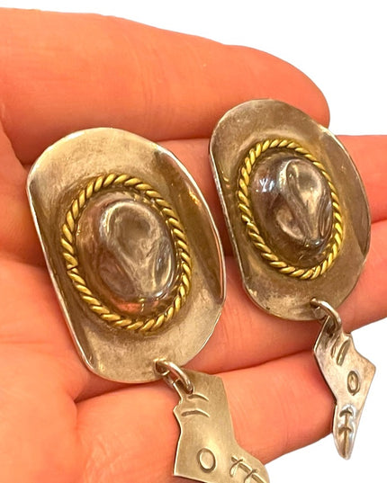 Vintage Southwestern Cowboy hat boot Mexico 925 dangle chunky earrings