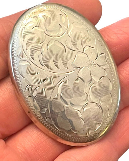 Vintage Burkhardt Jewelers sterling silver 925 Art Deco Etched oval brooch