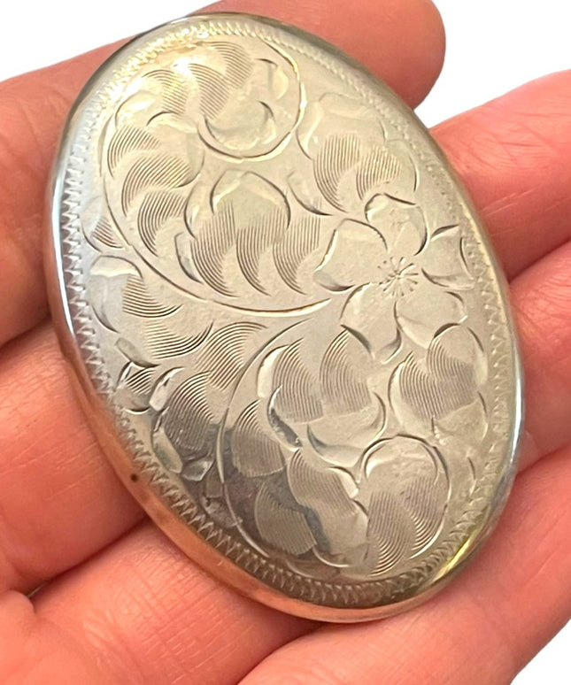Vintage Burkhardt Jewelers sterling silver 925 Art Deco Etched oval brooch