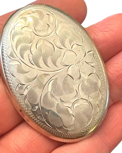Vintage Burkhardt Jewelers sterling silver 925 Art Deco Etched oval brooch