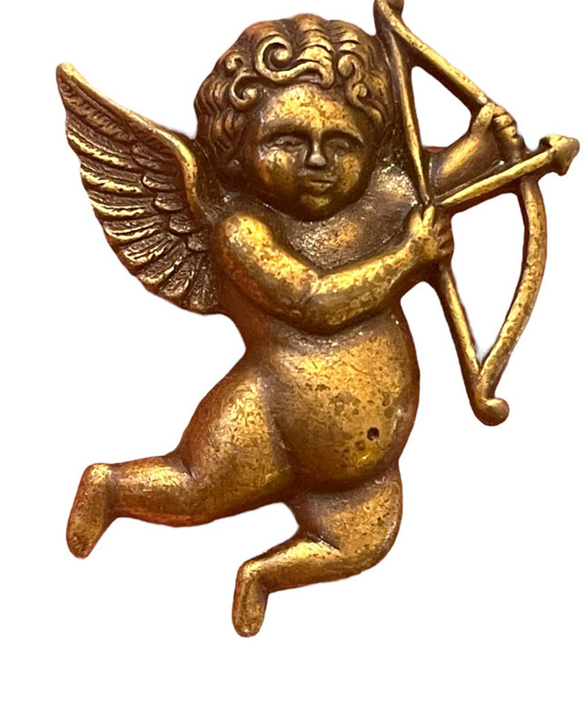 Vintage antiqued Brass finish CUPID Cherub with arrow fabcy brooch