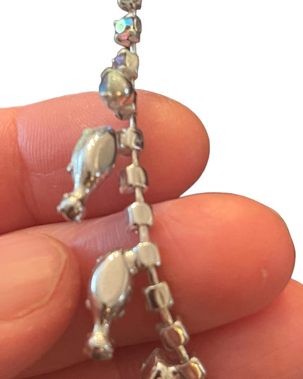 Vintage 1950s quality silver finish blue AB fancy crystal necklace