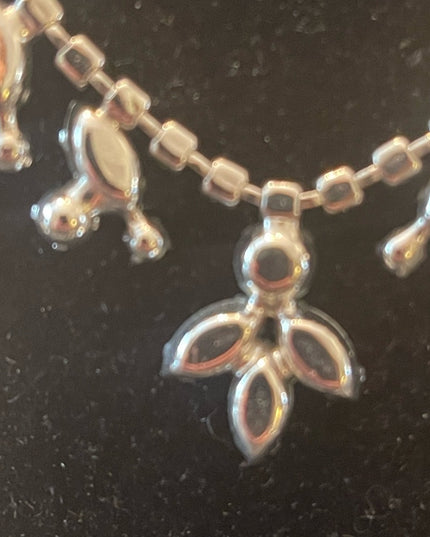 Vintage 1950s quality silver finish blue AB fancy crystal necklace