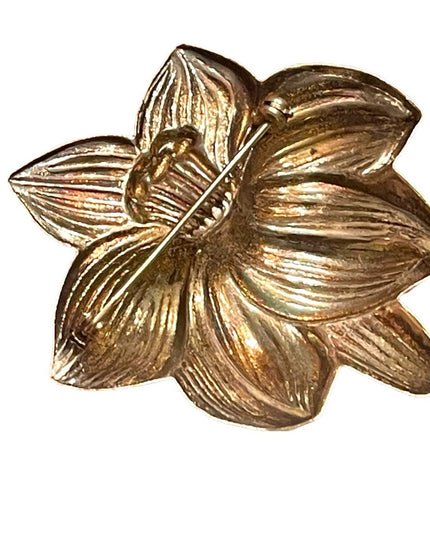 Vintage Art Deco sterling? silver antiqued flower brooch