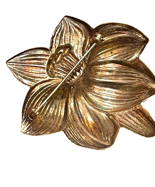 Vintage Art Deco sterling? silver antiqued flower brooch
