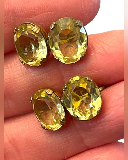 Vintage 1940s Glass Crystal Fancy screw back earrings sterling silver uranium