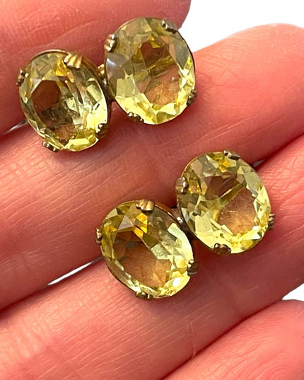 Vintage 1940s Glass Crystal Fancy screw back earrings sterling silver uranium