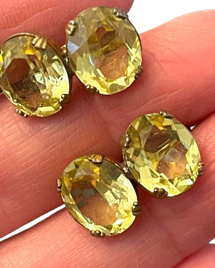 Vintage 1940s Glass Crystal Fancy screw back earrings sterling silver uranium