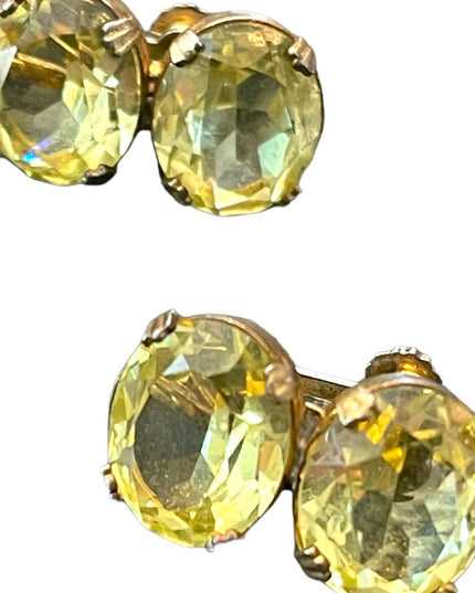 Vintage 1940s Glass Crystal Fancy screw back earrings sterling silver uranium