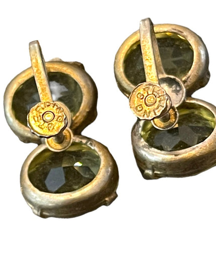 Vintage 1940s Glass Crystal Fancy screw back earrings sterling silver uranium