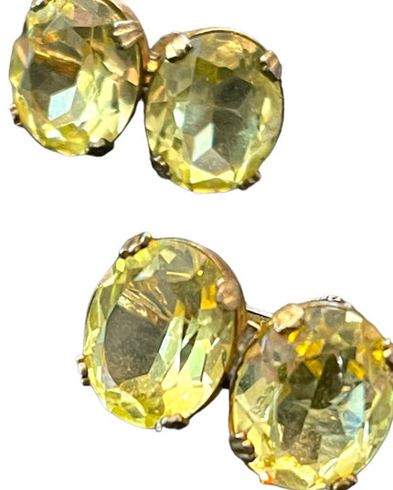Vintage 1940s Glass Crystal Fancy screw back earrings sterling silver uranium