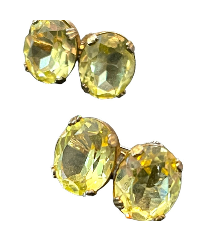 Vintage 1940s Glass Crystal Fancy screw back earrings sterling silver uranium