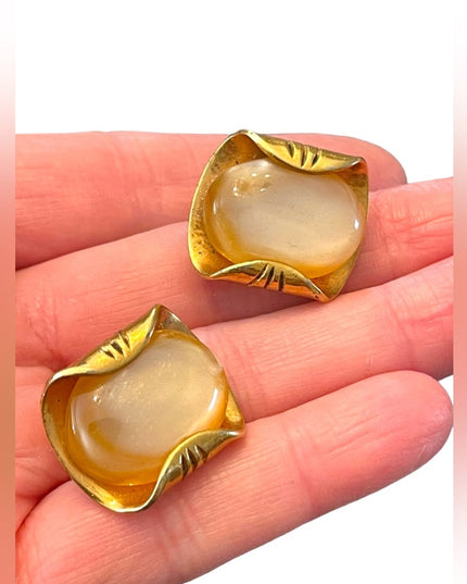 Vintage gold plated fancy MOP Clip on earrings