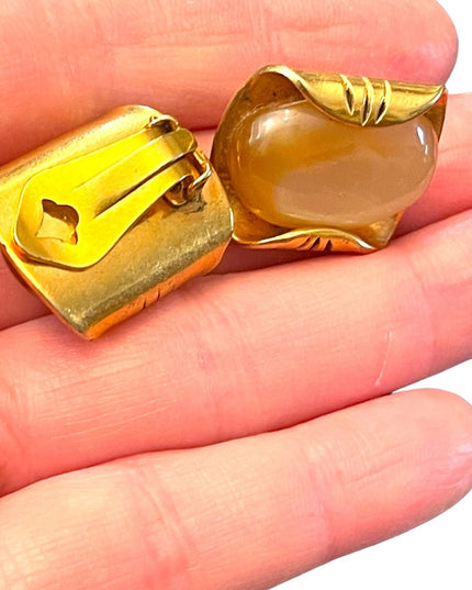 Vintage gold plated fancy MOP Clip on earrings