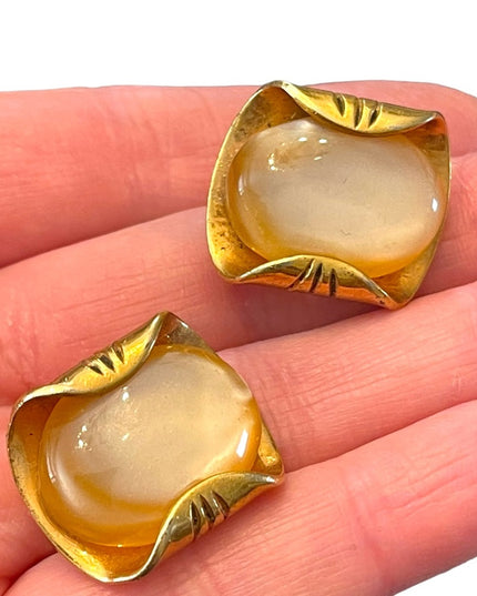 Vintage gold plated fancy MOP Clip on earrings