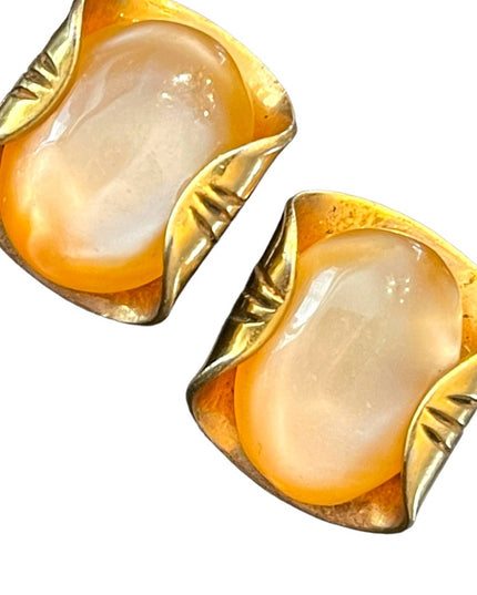 Vintage gold plated fancy MOP Clip on earrings