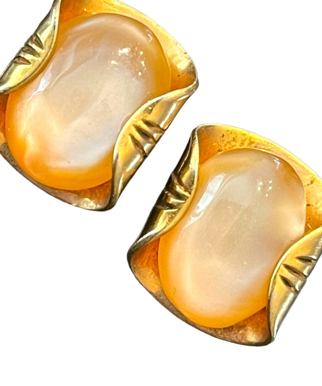 Vintage gold plated fancy MOP Clip on earrings