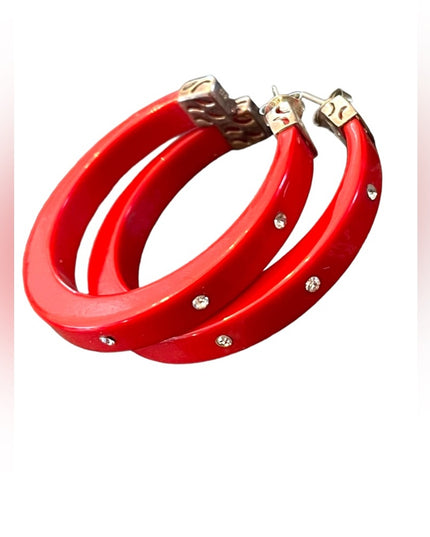 Sterling silver 925 RED nautical plastic CZ hoops