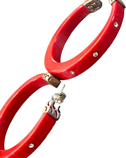 Sterling silver 925 RED nautical plastic CZ hoops