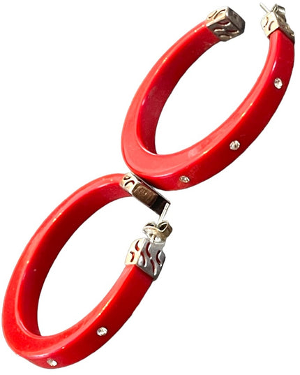 Sterling silver 925 RED nautical plastic CZ hoops