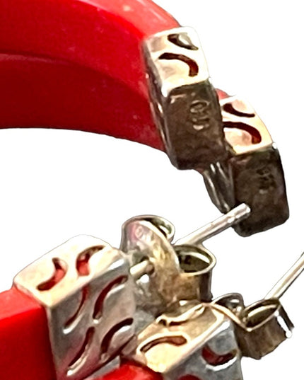 Sterling silver 925 RED nautical plastic CZ hoops
