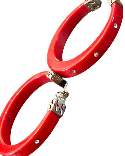 Sterling silver 925 RED nautical plastic CZ hoops