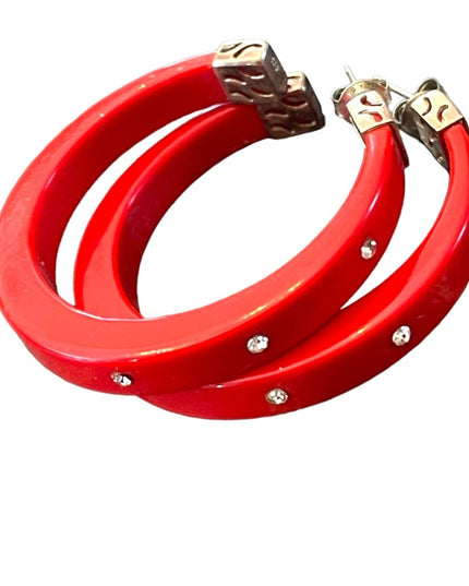 Sterling silver 925 RED nautical plastic CZ hoops