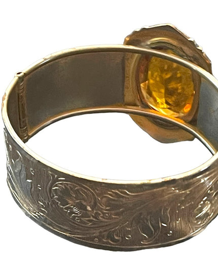 Vintage art deco revival chunky 1950s etched scroll work glass bangle bracelet