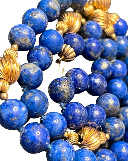Stunning vintage LAPIS LAZULI with pyrite gold filled bead necklace High quality