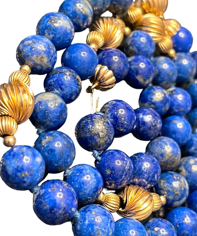 Stunning vintage LAPIS LAZULI with pyrite gold filled bead necklace High quality