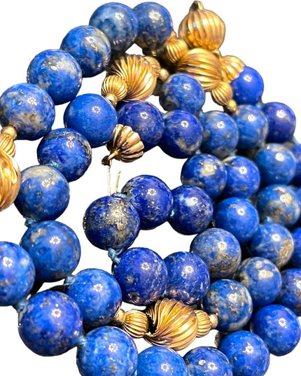 Stunning vintage LAPIS LAZULI with pyrite gold filled bead necklace High quality