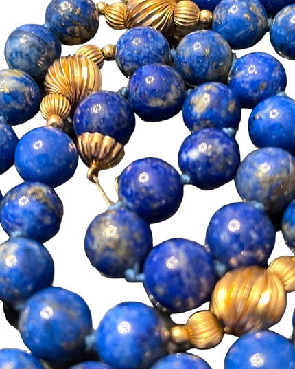 Stunning vintage LAPIS LAZULI with pyrite gold filled bead necklace High quality