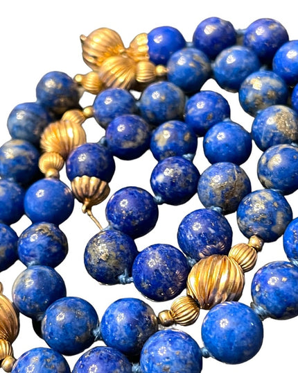 Stunning vintage LAPIS LAZULI with pyrite gold filled bead necklace High quality