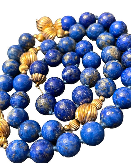 Stunning vintage LAPIS LAZULI with pyrite gold filled bead necklace High quality