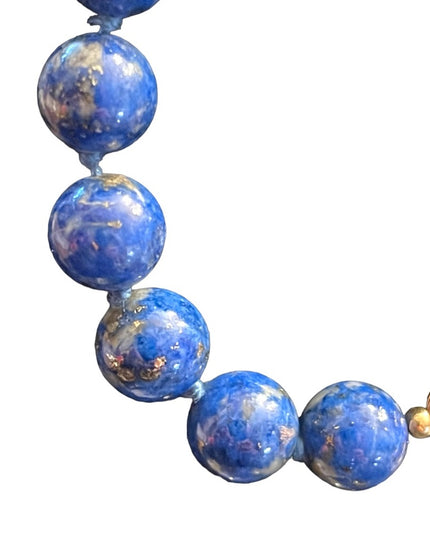 Stunning vintage LAPIS LAZULI with pyrite gold filled bead necklace High quality
