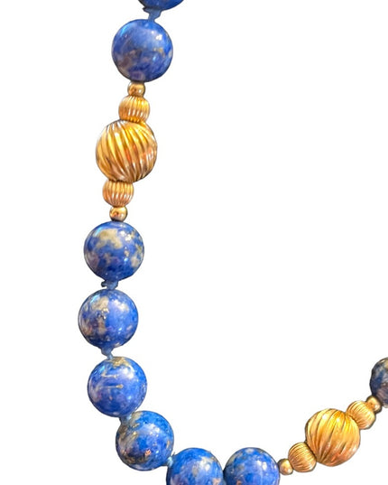 Stunning vintage LAPIS LAZULI with pyrite gold filled bead necklace High quality