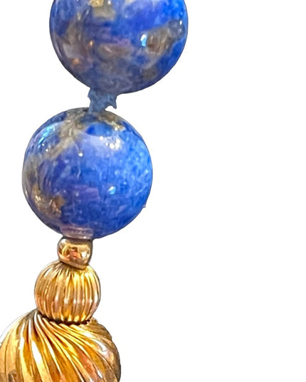 Stunning vintage LAPIS LAZULI with pyrite gold filled bead necklace High quality