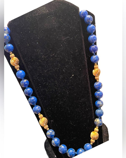 Stunning vintage LAPIS LAZULI with pyrite gold filled bead necklace High quality